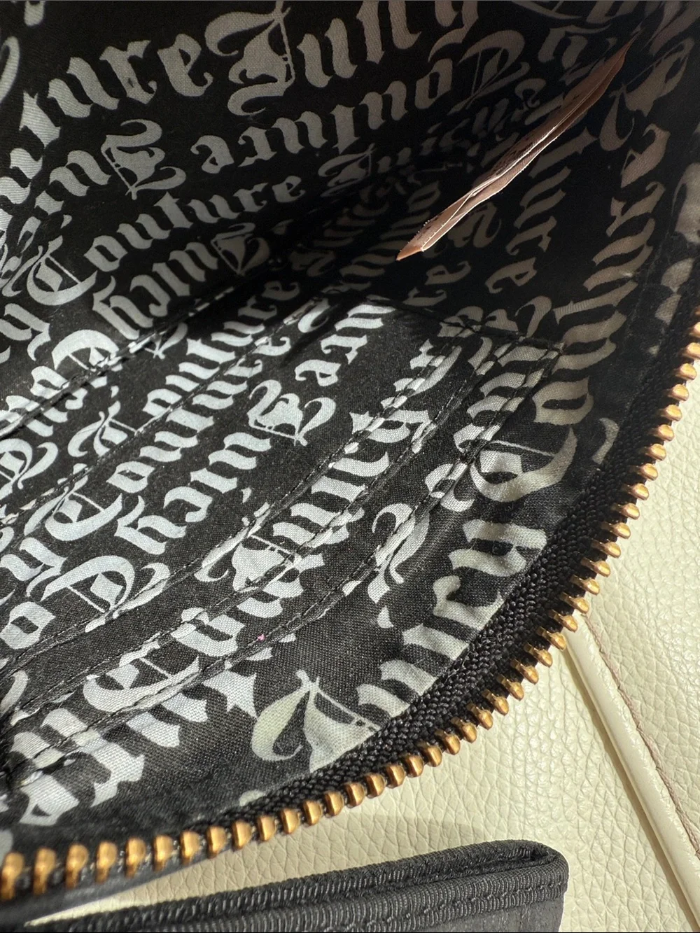 Juicy Couture Gray & Black Striped Sequin Heart Wristlet